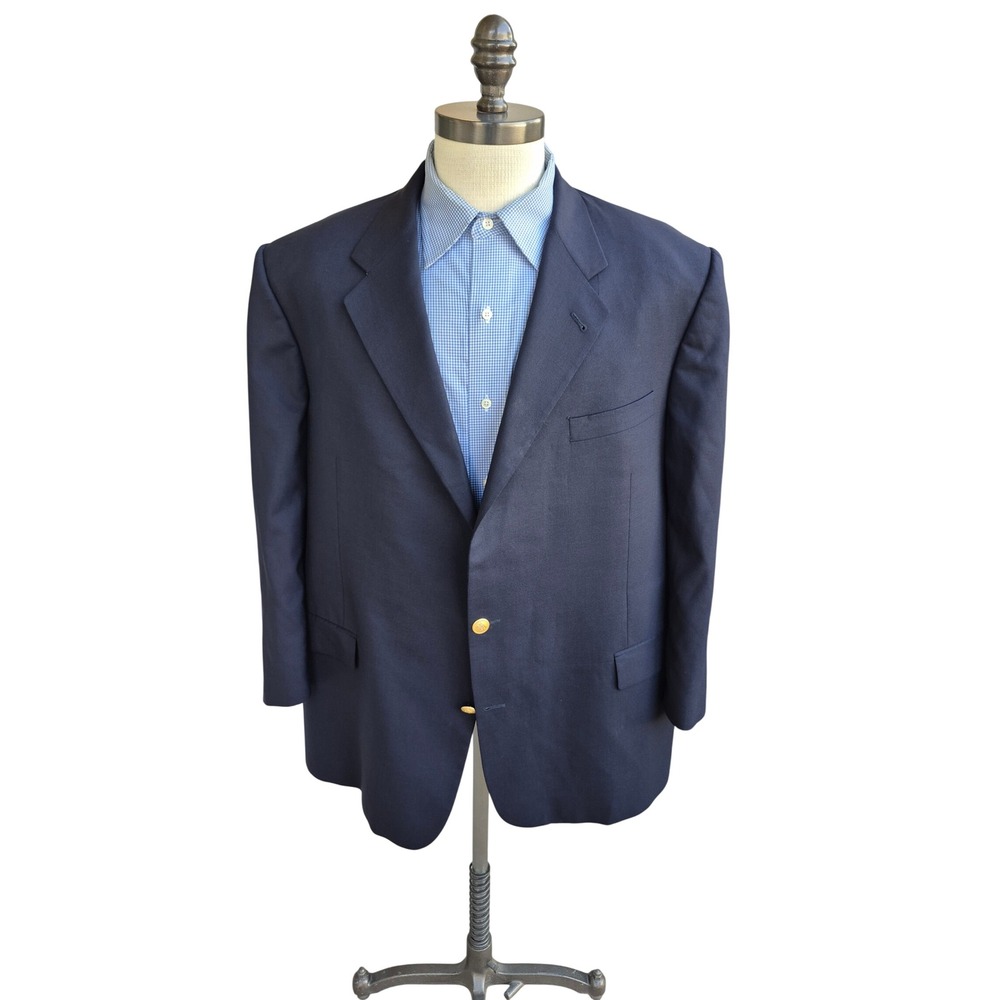 Burberry London Mens Navy Blue Wool Blazer Gold Buttons Sport Coat Size 46 S